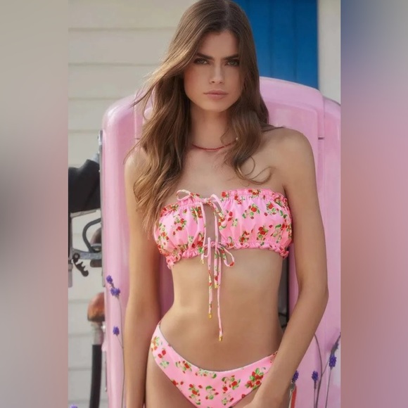 PQ Swim ~ SET ~ Strawberry Fields Remi Ruched Bandeau Top & Bottoms - Picture 5 of 10